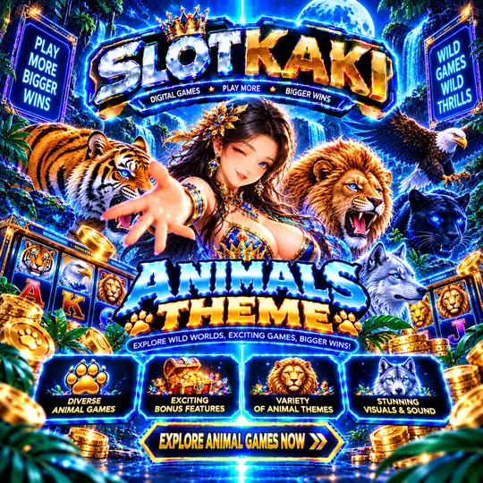 SLOTKAKI animal theme – banner blue and gold: lion, tiger and eagle