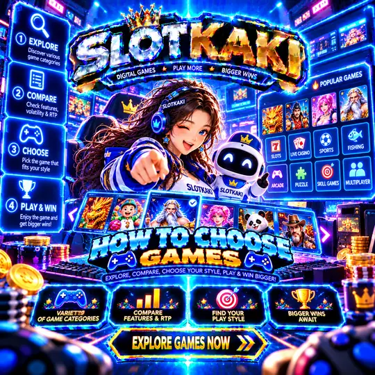 SLOTKAKI how to choose a game – banner blue and gold: steps to pick a suitable game