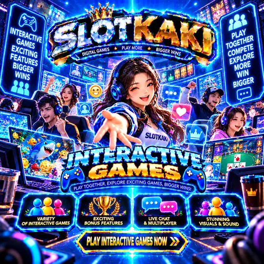 SLOTKAKI interactive games – banner blue and gold: players chatting live