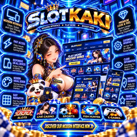 SLOTKAKI modern interface – banner blue and gold: site screens with the new layout
