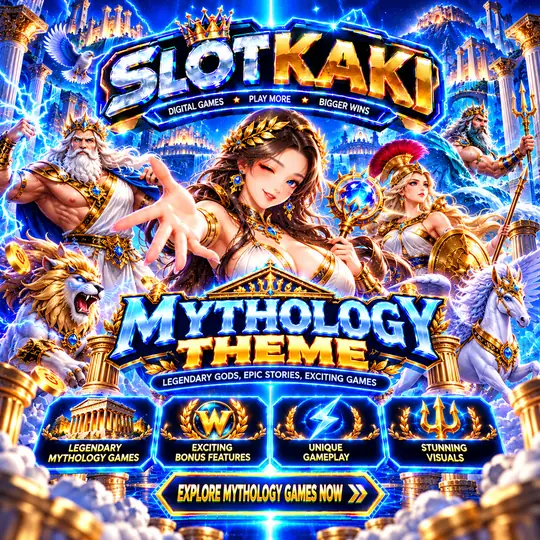 SLOTKAKI mythology theme – banner blue and gold: gods and legendary creatures