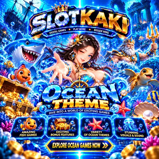 SLOTKAKI ocean theme – banner blue and gold: undersea world and sea life